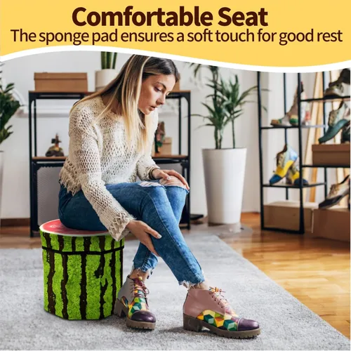 Vista 2 de Covzoe Paquete de 3 taburetes de almacenamiento, taburete de frutas plegable de 12 x 12 pulgadas con cojín de espuma, baúl de almacenamiento