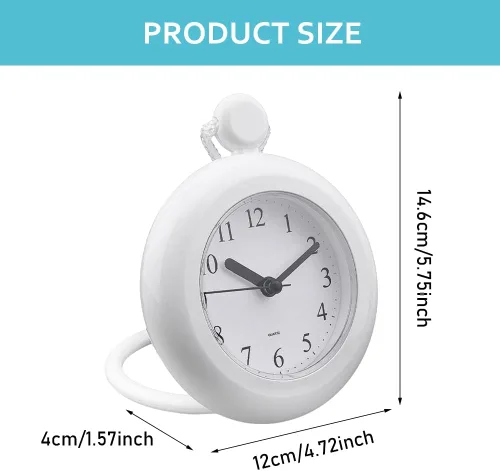 Vista 2 de Reloj de ducha de baño impermeable, reloj de cuarzo analógico silencioso de doble propósito, blanco, 4.72 x 5.75 pulgadas