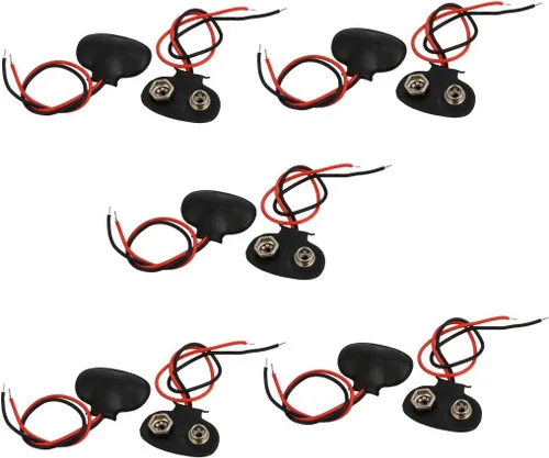 uxcell 10 piezas de carcasa de piel sintética tipo T conector de clip para batería de 9 V