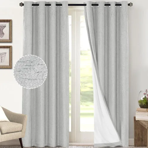 Vista 39 de Primitive - Cortinas opacas 100 % de lino texturizado natural para dormitorio, sala de estar, cortinas para ahorra energía, tela de arpillera