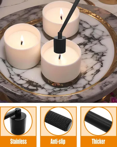 Vista 5 de YOUTUOY Juego de accesorios para velas 4 en 1 con encendedor de velas recargable, recortador de mecha de vela, apagador de mecha de vela, sumergidor