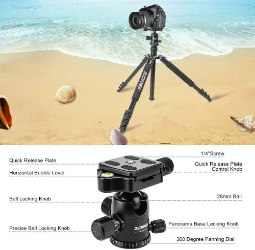 Vista 2 de Zomei Q555 - Trípode de cámara de 62.5 pulgadas, trípode de viaje portátil de aluminio ligero y compacto con cabezal de bola de 360 grados para Vlog