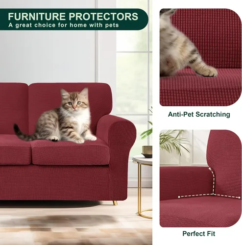 Vista 323 de CHUN YI Fundas para sofá de 7 piezas, lavables, fundas elásticas para sofá de 3 cojines con respaldo y fundas de cojín separados, protector