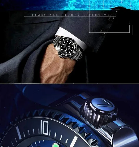 Vista 5 de LOREO Reloj automático para hombre de acero inoxidable, bisel giratorio de cristal de zafiro militar, para hombre