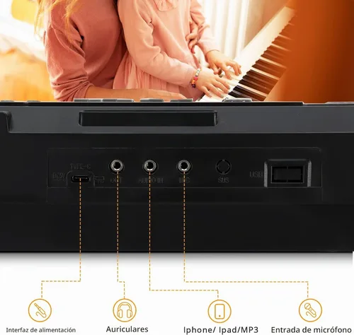 Vista 3 de GLARRY - Juego de teclado eléctrico de 61 teclas de tamaño completo para principiantes, niños, teclado de música portátil con banco de piano