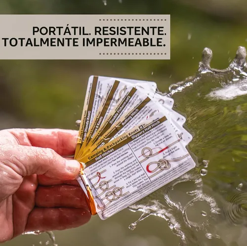 Vista 3 de Guía de bolsillo para nudos al aire libre: tarjetas impermeables para atar nudos con mini mosquetón, 22 nudos de cuerda para camping, mochilero