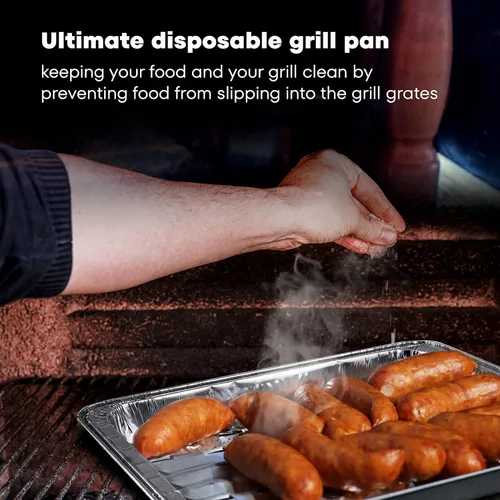 Vista 5 de Paquete de 25 sartenes desechables de aluminio para asar, buenas para barbacoa, bandejas para parrilla, paquete múltiple de sartenes de aluminio