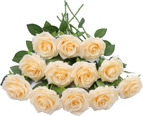 Vista 14 de LVEFIT Flores Artificiales de Rosa Rosas Polvorientas Flores de Seda 12 piezas con Rosas de Seda de Tallo Largo Ramo para Boda, Ducha Nupcial