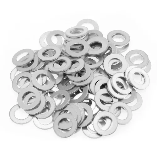 Vista 13 de HELIFOUNER 100 Piezas M6x10x1.0mm Juntas de Tapón de Drenaje Automotriz, Arandelas de Aceite, Arandelas Planas de Aluminio, Diámetro Interior 6mm