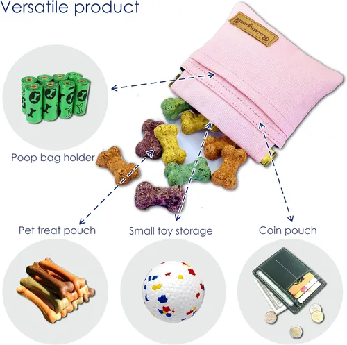Vista 4 de Raisingwell Bolsa de entrenamiento para mascotas de tamaño bolsillo, tela de algodón, bolsa de paseo para perros manos libres con mosquetón