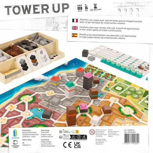 Vista 3 de Monolith Board Games: Tower Up - Juego de mesa de construcción de ciudad, estrategia competitiva, planificación de construcción urbana, familia, a
