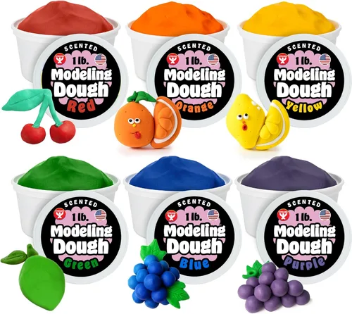 Hygloss Productos Masa de juego, segura y no tóxica para artes y manualidades, aprender y jugar, perfumada, 1 libra de 6 colores, 6 libras total