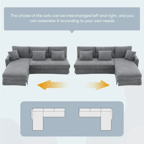 Vista 128 de Sofá modular de felpilla con tapicería en forma de L, sofá modular de 4 asientos con otomana extraíble y 5 almohadas para sala de estar, apartamento