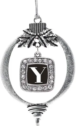 Vista 136 de Inspired Silver - Mis iniciales - Adorno con dije de letra S - Adornos navideños cuadrados de plata con joyas de circonita cúbica