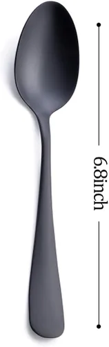 Vista 4 de Cuchara de postre negra mate, juego de cuchara de café y te con acabado satinado de acero inoxidable GoGeiLi de 6.8 pulgadas, servicio para 6, apta
