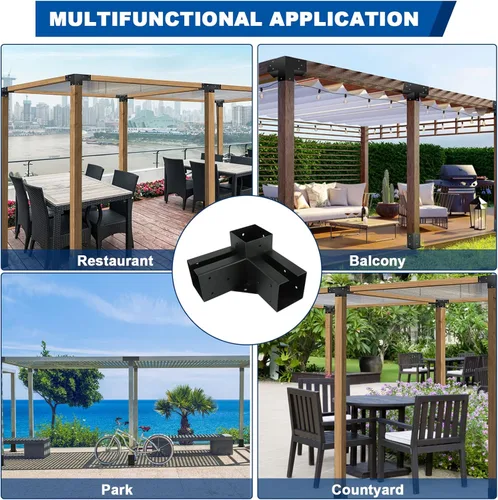 Vista 5 de Pergola - Juego de soportes para cenador Nopwer - Soporte de esquina de ángulo recto de 3 vías para vigas de madera de 4 x 4 pulgadas