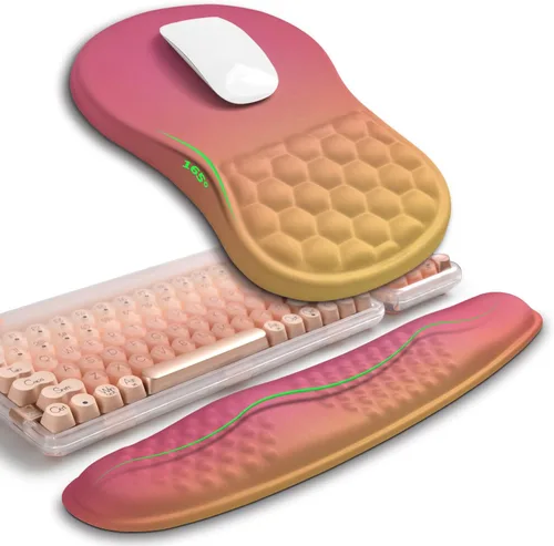 Vista 23 de Hokafenle Combinación 2 en 1, reposamuñecas para teclado Wave y almohadilla ergonómica para ratón con curvatura, soporte de muñeca para aliviar