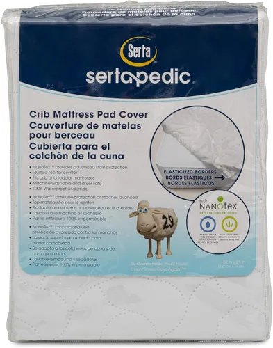Vista 4 de Delta Children Serta Sertapedic - Funda protectora para colchón de cuna con Nanotex que repele y libera manchas, grande, color blanco