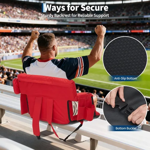 Vista 4 de DEXSO Portable Reclining Stadium Seat Chair with Padded Backrest & Adjustable Armrests – Set of 2 for Bleachers, Games, and Outdoor Events