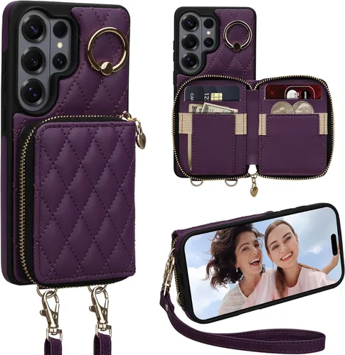 Vista 19 de Keallce Funda para iPhone 12 Pro/iPhone 12 de 6.1 pulgadas, cartera cruzada con cremallera para mujer, tarjetero con bloqueo RFID, funda de cuero