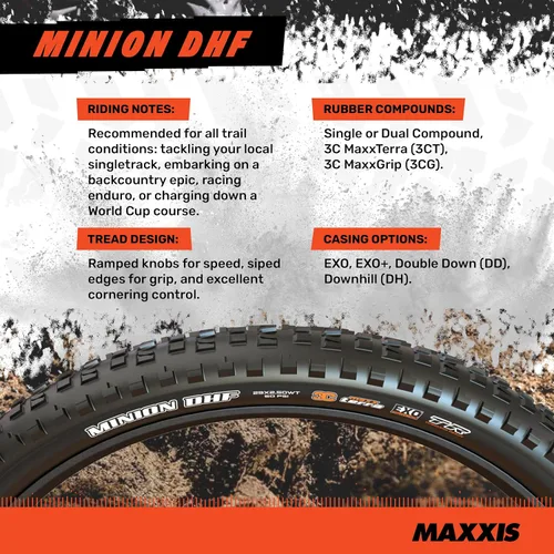 Vista 3 de MAXXIS Minion DHF - Compuesto dual - Clasificación E25, sin cámara Banda de rodadura centrada en el estándar de gravedad de oro