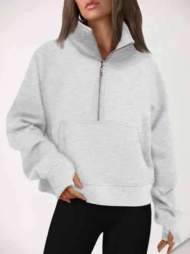 Vista 6 de AUTOMET Sudaderas con media cremallera para mujer, sudadera corta de vellón con cremallera de un cuarto, sudaderas con capucha para el otoño, a