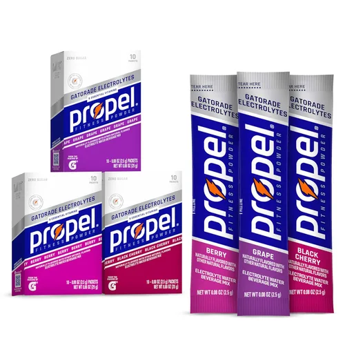Propel - Paquetes de sobres de polvo de mezcla de bebida de agua con electrolitos mejorados, sabor uva, hidratación sin calorías y sin azúcar con