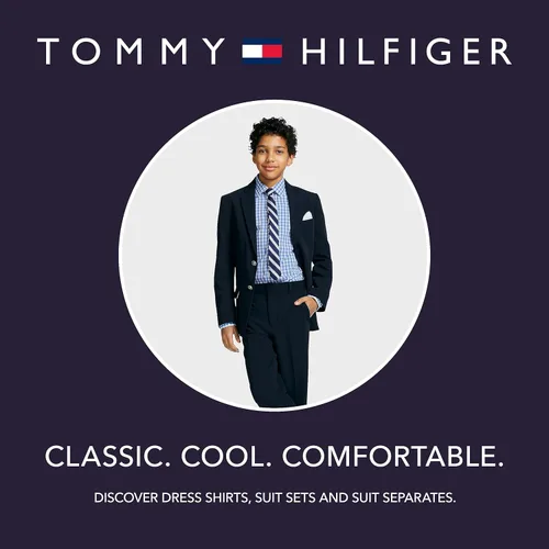 Vista 7 de Tommy Hilfiger Blazer Alexander Bi-Stretch para niños, de una sola botonadura con pañuelo de bolsillo, color sólido con forro con estampado