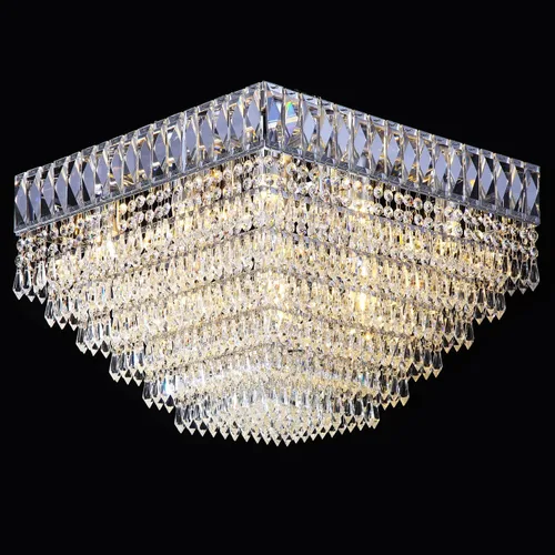 Vista 8 de 12 luces de 6 niveles de cristal empotrado cerca del techo, lámpara de araña de cristal K9, lámparas cromadas con forma de gota de lluvia E12