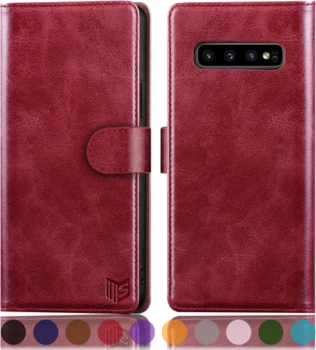 Vista 11 de SUANPOT Funda de piel tipo cartera para Samsung Galaxy S10+/S10 Plus 6.4 (no compatible con S10, S10e) para hombres con bloqueo RFID, tarjetero
