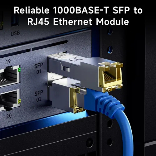 Vista 2 de Cable Matters 1000BASE-T Gigabit SFP a RJ45 módulo transceptor Ethernet de cobre para equipos Cisco, Ubiquiti, TP-Link, Netgear, MikroTik