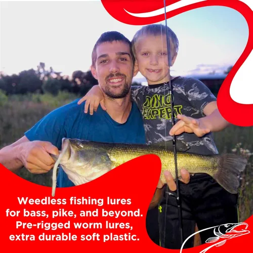 Vista 6 de DeLong Lures 6" KILR Worm – Made in USA Weedless Pre-Rigged Soft Plastic Swimbaits, Extra Durable Bass Fishing Lures for Pike and More, 5-Pack