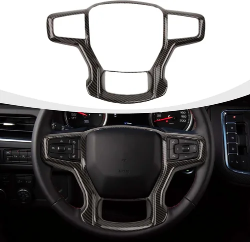 Vista 12 de RAZPOY Funda de Tapa de Volante Compatible con Chevy Silverado y Suburban 2019-2022 & 2020-2023 & Tahoe 2021-2023, Negro Grano de Madera