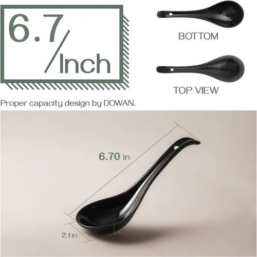 Vista 3 de DOWAN Cucharas de sopa, cerámica china, cucharas de sopa asiáticas, cuchara japonesa blanca grande para Ramen Pho Wonton Dumpling Miso, diseño