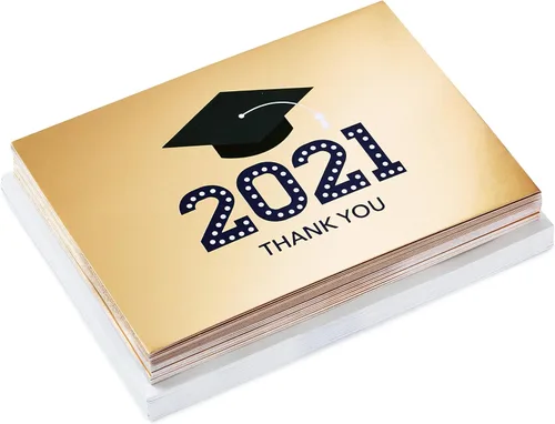Vista 3 de Hallmark Tarjetas de agradecimiento de graduación 2021, gorra de graduación dorada (20 notas de agradecimiento con sobres)