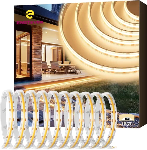 Vista 10 de EMITEVER COB - Tira de luces LED impermeable IP67, 2700 K, blanco cálido, para exteriores, 24 V, cinta LED de silicona regulable, iluminación