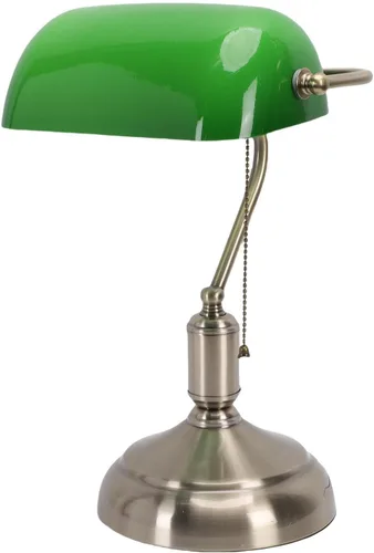 Vista 2 de Vintage Bankers Desk Lamp with Green Glass Shade & Pull Chain Switch, Plug in Table Lamp for Bedside, Study, 350° Adjustable