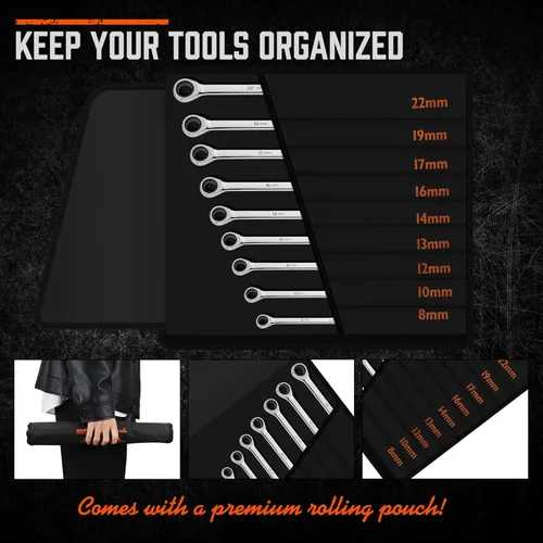Vista 6 de HORUSDY Juego de llaves de trinquete extralargas de 9 piezas, juego de llaves de extremo de caja doble con bolsa de herramientas y caja, métricas