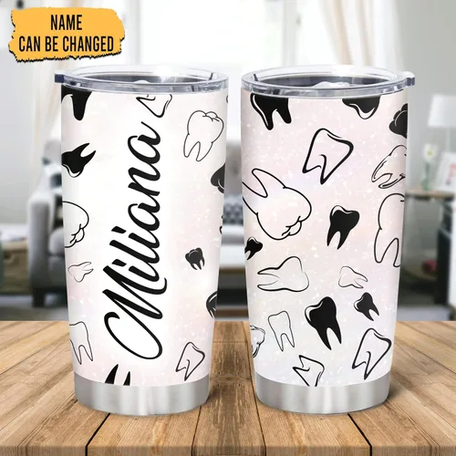 Vista 2 de Hyturtle Vaso personalizado para dentistas, vaso de acero inoxidable con estampado de dientes, 20 onzas con tapa, regalo ideal para dentistas