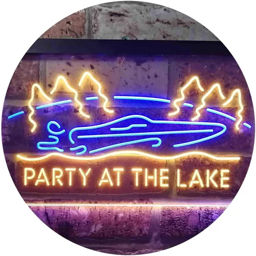 Vista 15 de ADVPRO Party at The Lake Cabin Display Dual Color LED Neon Sign Blue & Red 12" x 8.5" st6s32-i3430-br