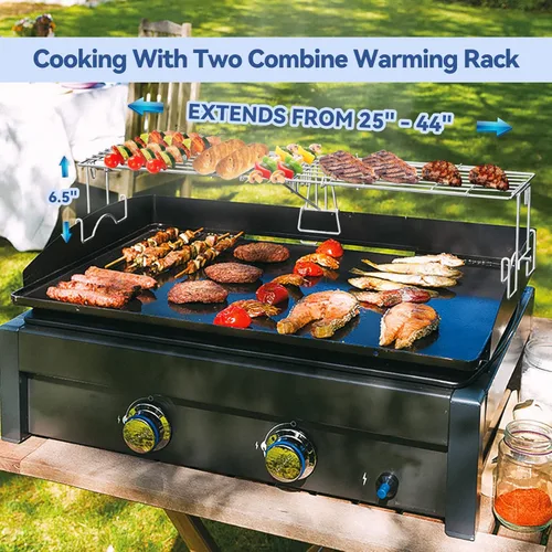 Vista 6 de Skyflame Rejilla de calentamiento ajustable para parrillas de 17, 22, 28, 36 pulgadas, rejilla de cocina universal de acero inoxidable, accesorios
