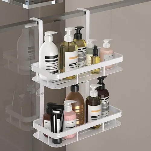 Over Door Shower Caddy, White Rustproof Bathroom Organizer, 2-Tier Storage Rack, 11.81x5.31 Inch Shelves, No Drilling Required