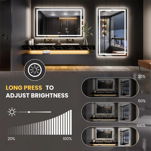 Vista 49 de LOAAO Espejo de baño LED de 28 x 36 pulgadas con luces, antiniebla, regulable, retroiluminado + iluminado frontal, espejo de tocador de baño