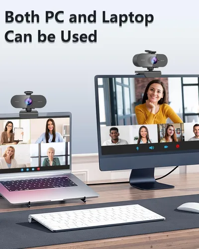 Vista 2 de Cámara web 2K para PC con micrófono, cubierta deslizante de privacidad, cámara web de transmisión para laptop Mac, cámara externa USB