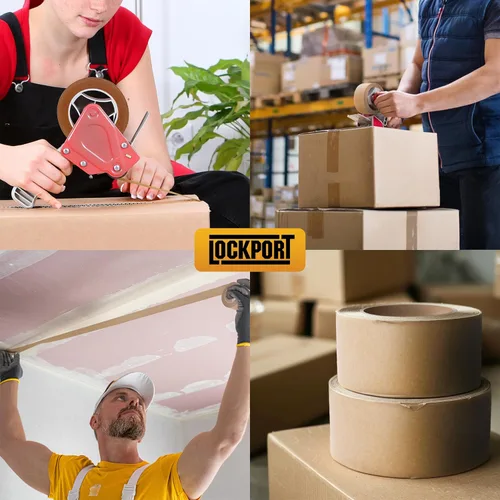 Vista 6 de Lockport Cinta de embalaje marrón respetuosa con el medio ambiente, 2 pulgadas x 50 yardas, 3 rollos de cinta de papel kraft marrón con fuerte