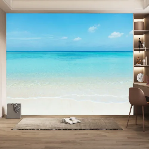 Vista 25 de Mural de pared 3D Ocean Beach, paisaje tropical, papel tapiz autoadhesivo extraíble para sala de estar, dormitorio, decoración de pared, 59 pulgadas
