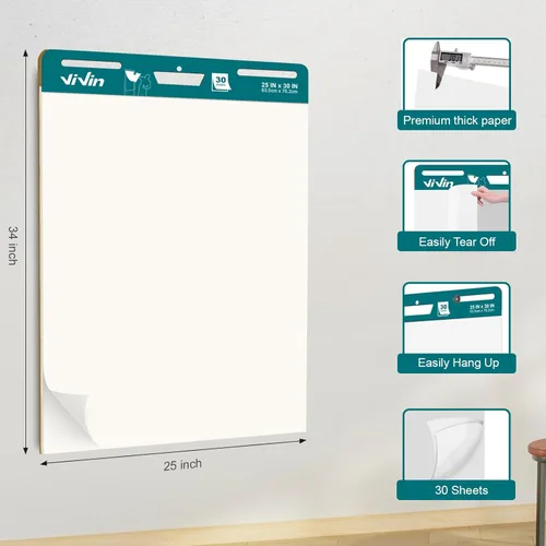 Vista 2 de ViVin Almohadilla de caballete súper pegajosa, papel de 25 x 30 pulgadas para profesores, papel de caballete autoadhesivo grande, tabla de anclaje