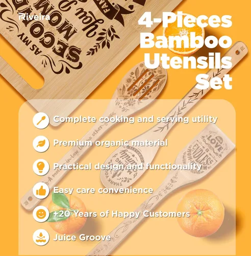 Vista 4 de Regalos Riveira para suegra – Cucharones de madera para cocinar como regalos para mamá y tabla de cortar para regalos de cumpleaños para mujeres