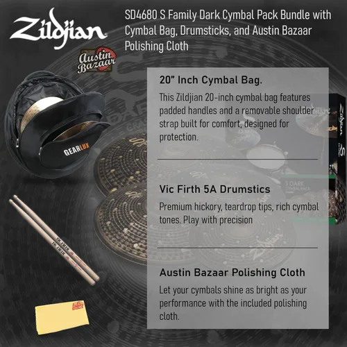 Vista 65 de Zildjian LV468 L80 Juego de platillos de bajo volumen con bolsa para platillo, baquetas y paño de pulido Austin Bazaar