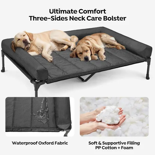 Vista 3 de Veehoo Cama elevada refrescante para perro que incluye cojín de refuerzo extraíble e impermeable, cuna elevada para mascotas con malla Teslin